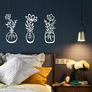 3D Blumen Vase Acryl Spiegel Wandaufkleber, selbstklebende Heimdekoration für Schlafzimmer.