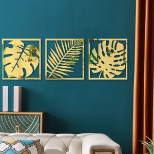 3D Feuille d'Or Acrylique Miroir Stickers Muraux Salon Décoration Murale Autocollant