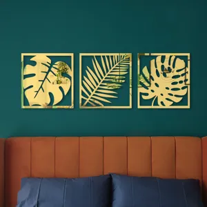 Ensemble d'autocollants muraux miroir acrylique feuille de palmier tropicale 3D
