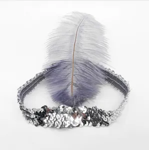 Cinta para el pelo de plumas y lentejuelas plateadas cristal fiesta disfraz accesorio