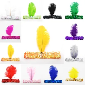 Diadema de plumas y lentejuelas de colores para fiesta y disfraz accesorios.