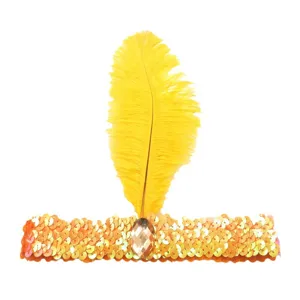 Diadema de plumas hecha a mano con lentejuelas brillantes y cristal para fiestas y disfraces.