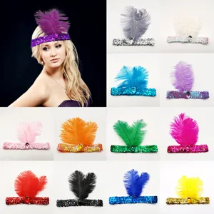 Bandeau Plume Enfant Paillettes Accessoire Cheveux Fête Mascarade Costume Spectacle