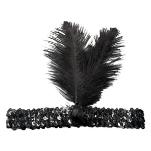 Bandeau à plumes et sequins noirs pour enfants accessoires de cheveux fête costume