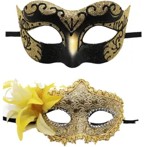 Maskenball Maske Karneval Kostüm Party Feder Gold Schwarz venezianischer Stil