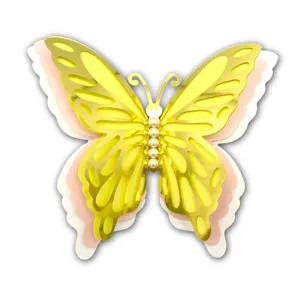 Close-up of 3D hollow gold butterfly wall sticker detail with delicate pearl body.