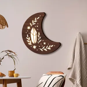 Lampada da Parete LED Luna in Legno Decorazione Boho Cristallo Appendere a Muro