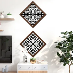 Wooden hollowed wall decor diamond shaped wooden mural home living room hanging art piece
