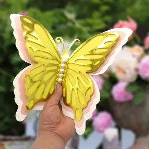 3D hollow butterfly wall sticker detail close-up, large pearlescent paper wedding decor.