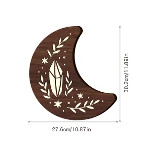 Decorazione murale a mezzaluna in legno bohémien LED cristallo stella ornamento per la casa