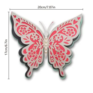 3D layered hollow paper butterfly wall sticker with pearls, perfect for home and wedding decor.