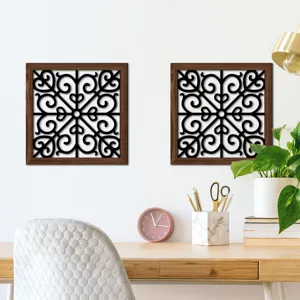 Wooden hollow wall decor panel featuring intricate lattice design for living room home interior.