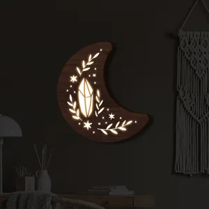 Luce notturna da parete LED in legno nordico decorazione boho cristallo per stanza accogliente