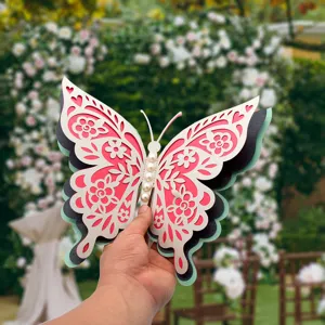 3D 4-layer hollow pearl paper butterfly wall sticker, perfect for wedding and party decoration.