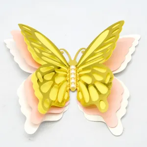 3D layered hollow butterfly wall sticker with pearls for wedding and home decor.