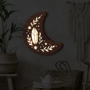 Applique da parete in legno LED luna cristallo lampada notte boho decorazione nordica