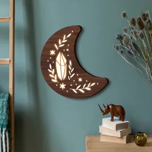 Lampada da parete a LED in legno luna luce notturna cristallo boho per camera da letto