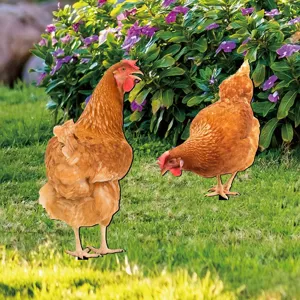 Acrylic chicken yard stakes for garden outdoor decor, vibrant lawn art ornaments.