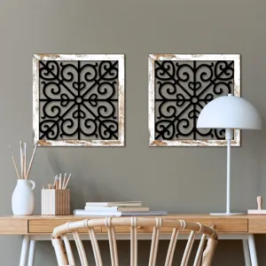 Detailed view of wooden hollow wall art panel featuring vintage carved lattice design for home decor.