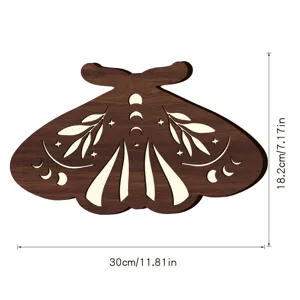 Appesa da parete falena in legno bohémien con design fasi lunari, luce notturna LED intagliata.