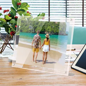 Clear Acrylic Picture Frame Double Layer Desktop Photo Holder With Metal Stand