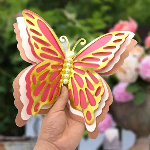 Stunning 3D hollow butterfly wall sticker, large pearlescent paper decor for weddings.