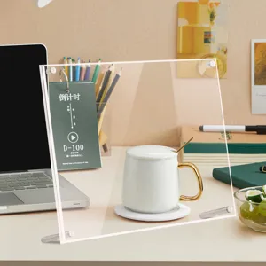 Clear double layer acrylic photo frame and certificate holder with metal stand for desk decor.