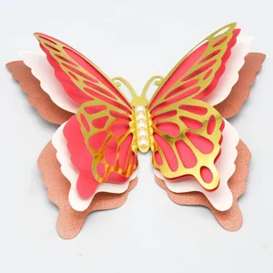3D layered hollow butterfly wall sticker pearl paper gold red DIY wedding home decor