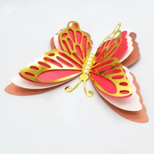 Detailed close-up of 3D hollow butterfly wall sticker with sparkling layers and elegant pearls.