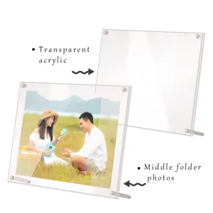 Clear acrylic photo frame double layer picture holder desktop metal stand for home decor