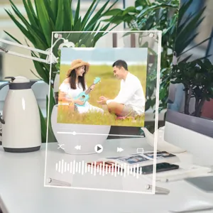Clear acrylic photo frame with metal stand customized music player design desk display