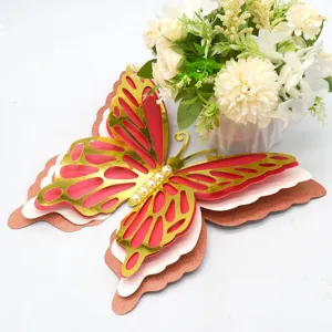 3D hollow butterfly wall sticker with pearl decor, multi-layer glitter paper for home party.