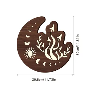 Lampada da notte led sospesa a parete in legno luna fungo stile bohemien decorazione.