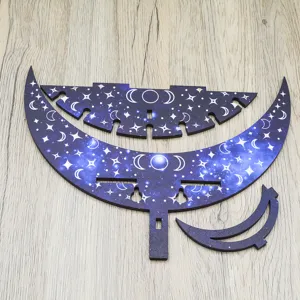 Wooden crescent moon and star display shelf bohemian style jewelry holder stand parts
