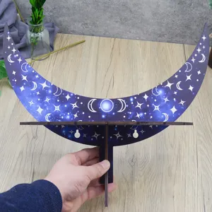Moon shaped wooden storage shelf bohemian starry sky desktop rack home decor display