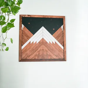 Nordic geometric wooden wall art framed mountain hanging decor for living room bedroom office