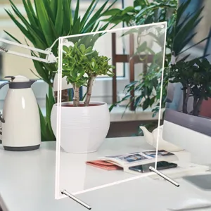 Clear acrylic panel detail shot showcasing transparent double layer desk display stand.