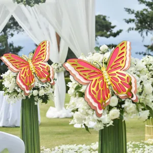 Detailed view of large 3D hollow butterfly wall stickers with pink and gold pearl accents.