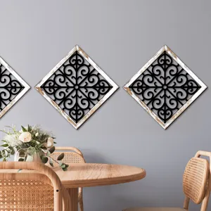 Wooden hollow wall decor diamond shape vintage scrollwork hanging home mural art piece