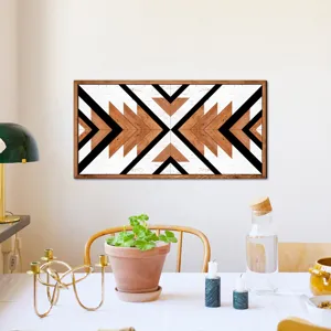 Peinture murale en bois à motif géométrique nordique, déco minimaliste pour salon.