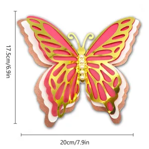 3D layered glitter paper butterfly detail shot showcasing exquisite hollow design and golden edges.