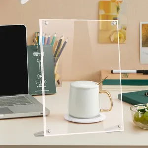 Clear double layer acrylic photo frame certificate holder with metal stand for desktop decor