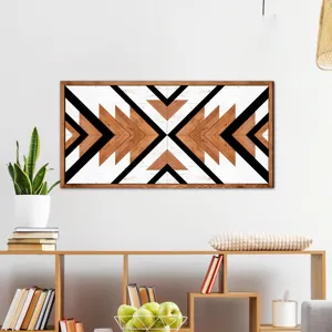 Art mural en bois moderne avec motif geometrique pour decoration interieure de salon chambre