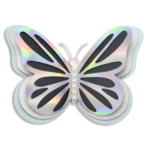 3D hollow butterfly wall sticker, multi-layer pearl paper and holographic glitter design for decor.
