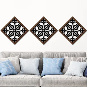 Wooden hollow wall art decor, wood grain mural detail for living room and bedroom.