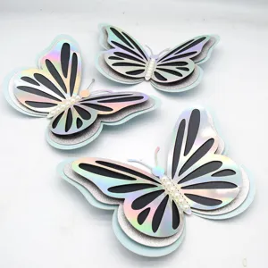 3D hollow butterfly wall stickers, iridescent holographic pearl paper, wedding home decor.
