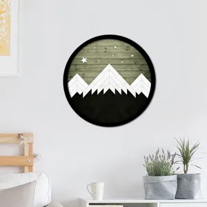 Nordic round wooden wall art geometric mountain painting home decor bedroom living room