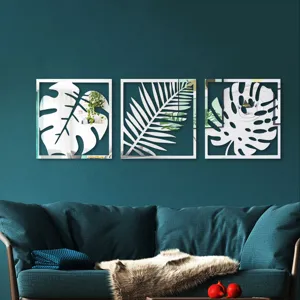 3D tropical plant leaf acrylic mirror wall stickers, square decorative wall art for home decor.
