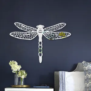 Dragonfly mirror wall sticker detail view, 3d acrylic material for home bedroom decor.