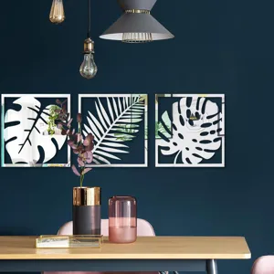 Autocollants muraux miroir acrylique 3D feuille de palmier tropicale déco détails